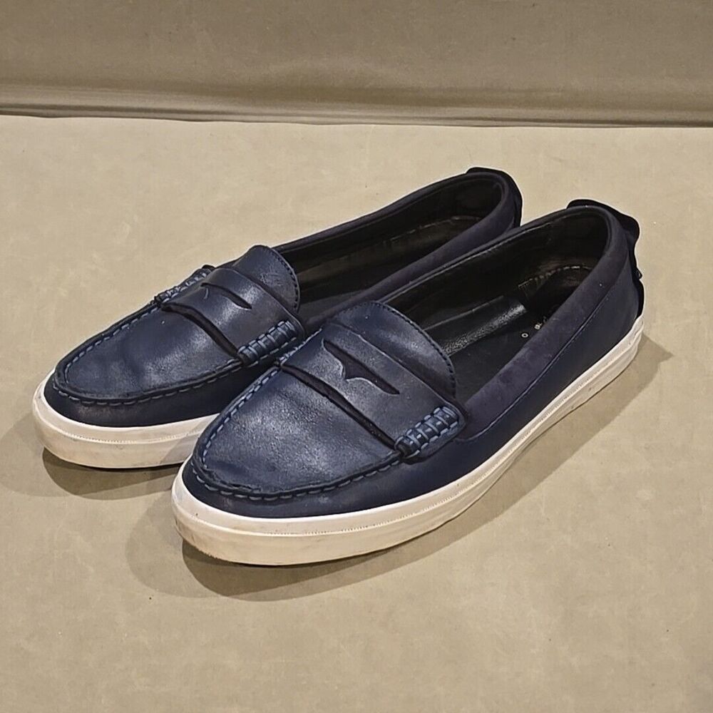 COLE HAAN Grand OS Pinch Penny Loafer Blue Leather and Suede US Sz 10.5B
